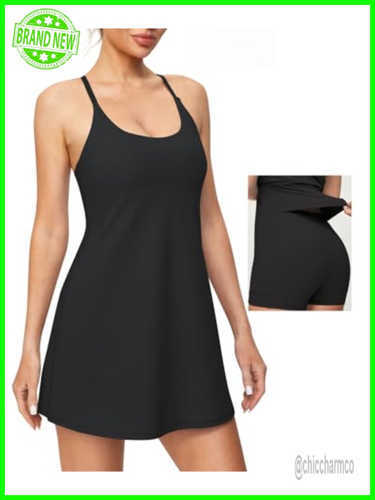 Athletic Tennis Dress With Shorts Underneath Built-In Bra Pockets